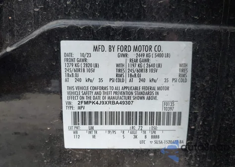 2024 Ford Edge Sel z USA, uszkodzony, nr VIN 2FMPK4J9XRBA49307